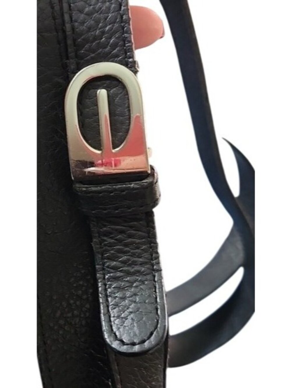 Liz Claiborne Black Pebbled Leather Shoulder Bag W OOAK Playful Kitten Artwork - Picture 2 of 7